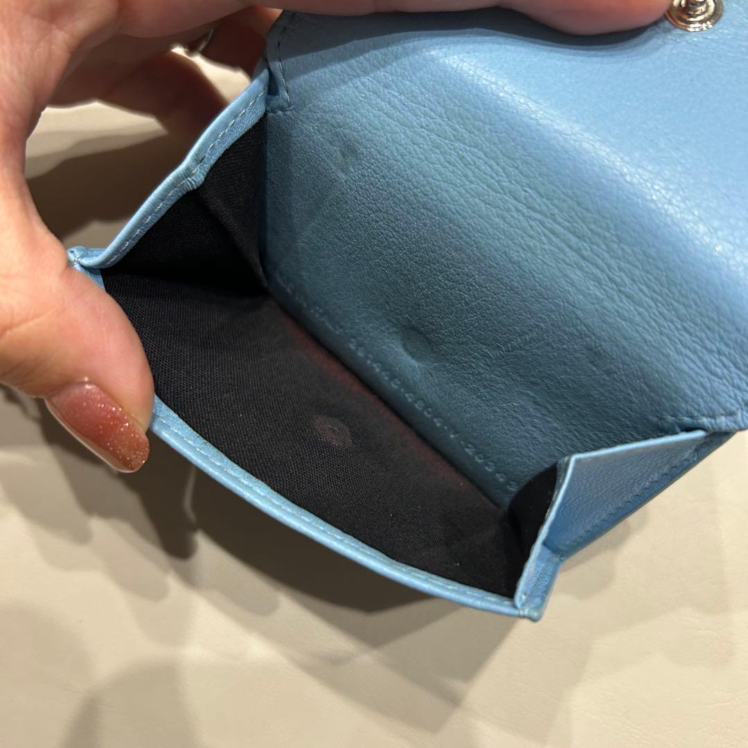 バレンシアガ ペーパーミニ 三つ折り財布 水色 ブルー 箱 保存袋付き 正規品