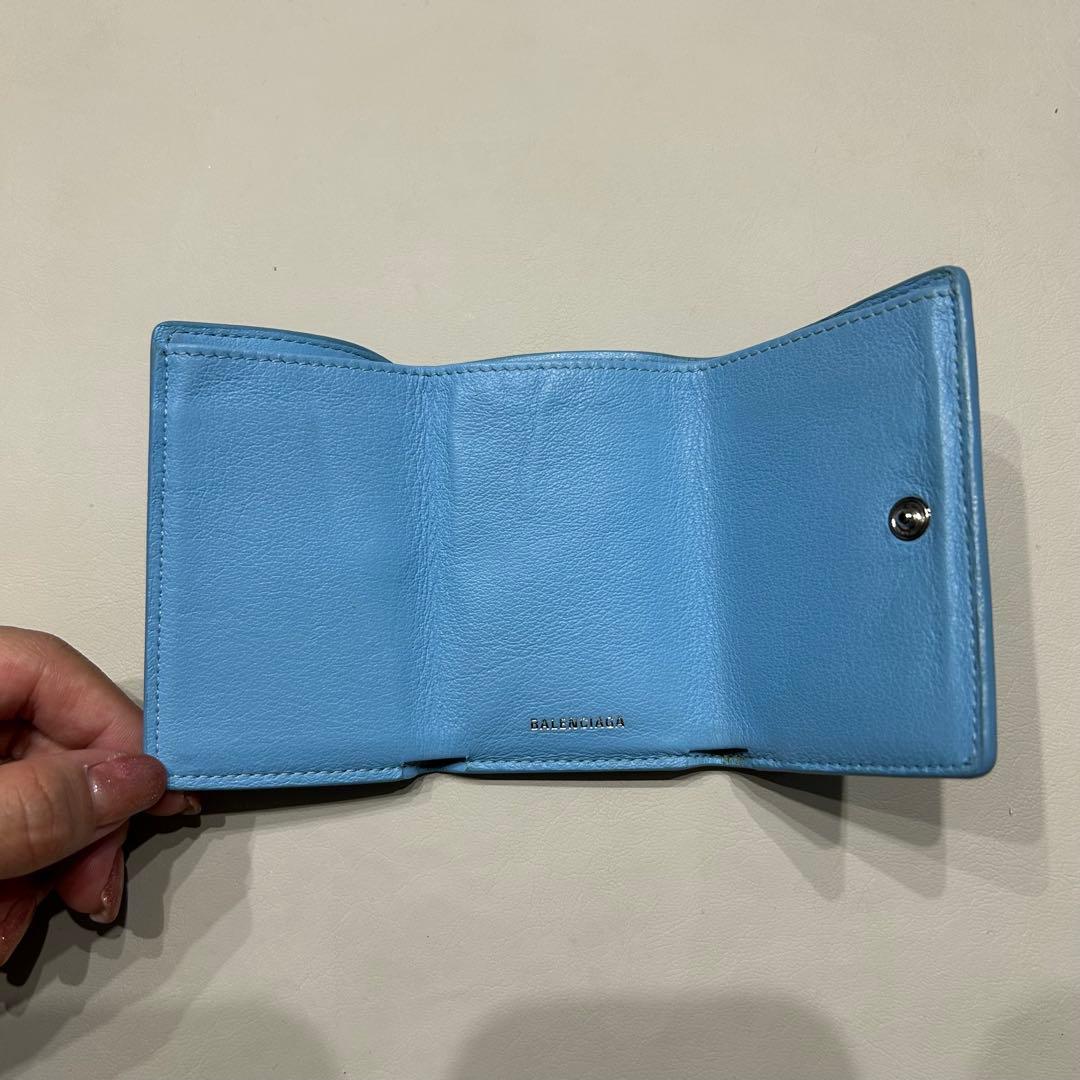 バレンシアガ ペーパーミニ 三つ折り財布 水色 ブルー 箱 保存袋付き 正規品