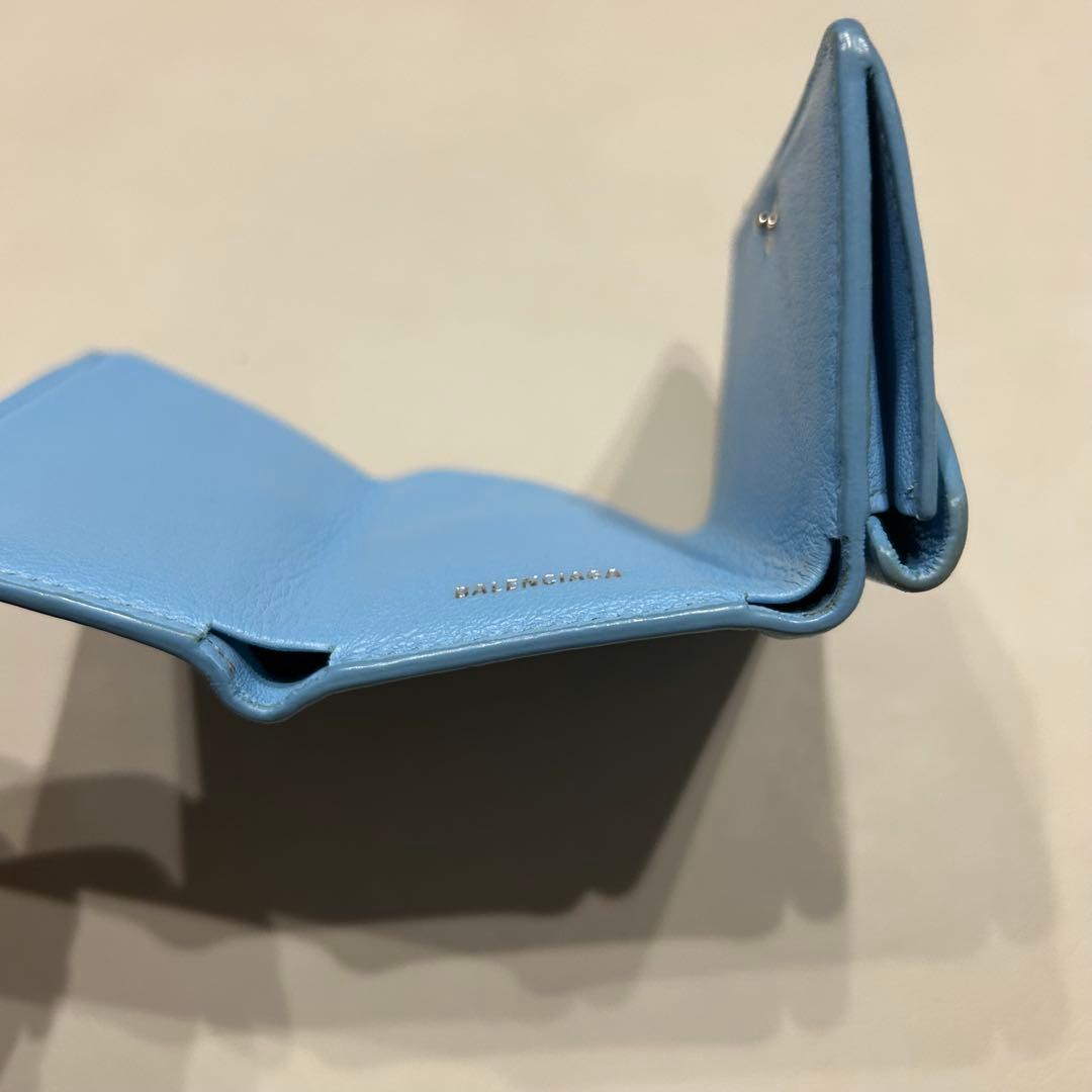 バレンシアガ ペーパーミニ 三つ折り財布 水色 ブルー 箱 保存袋付き 正規品