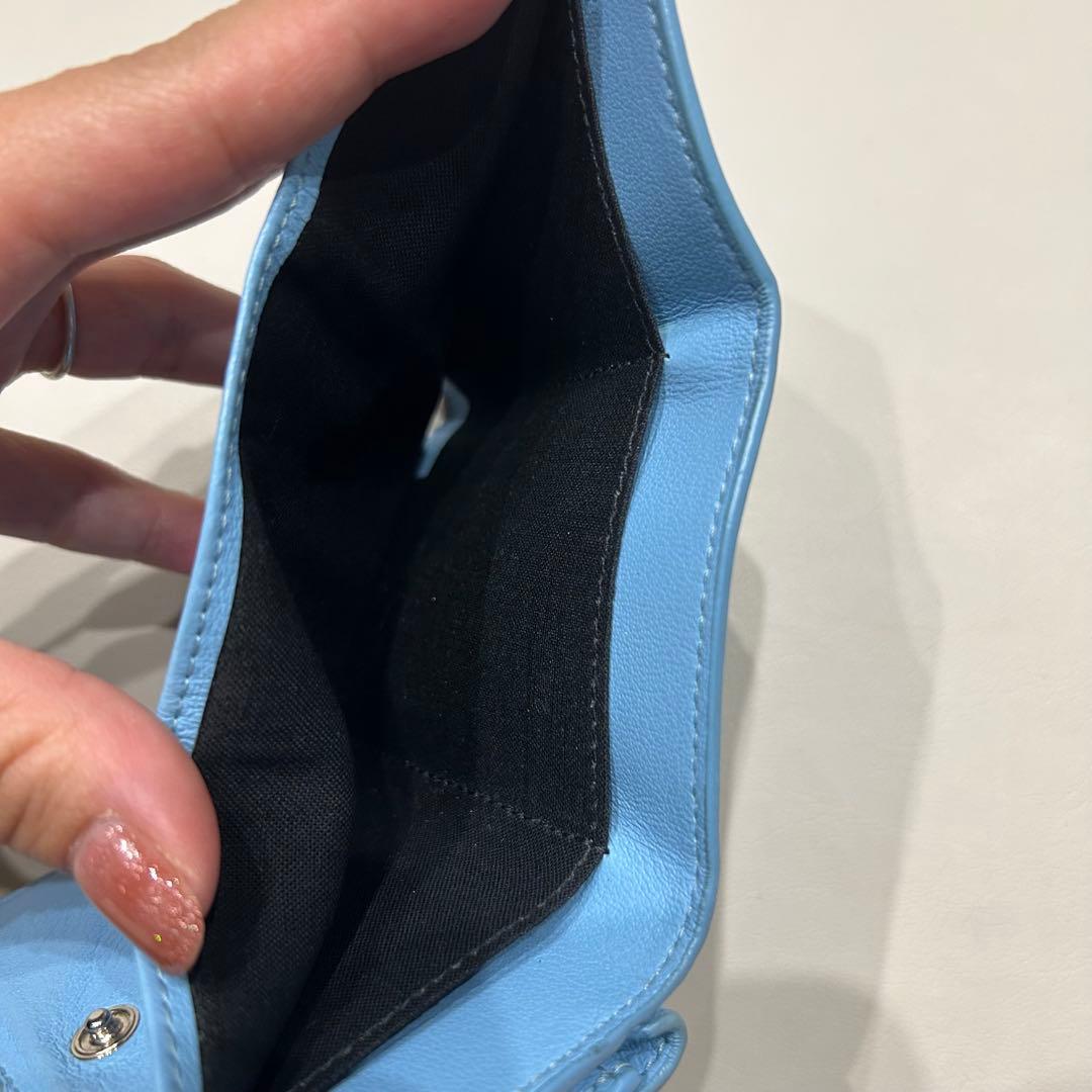 バレンシアガ ペーパーミニ 三つ折り財布 水色 ブルー 箱 保存袋付き 正規品