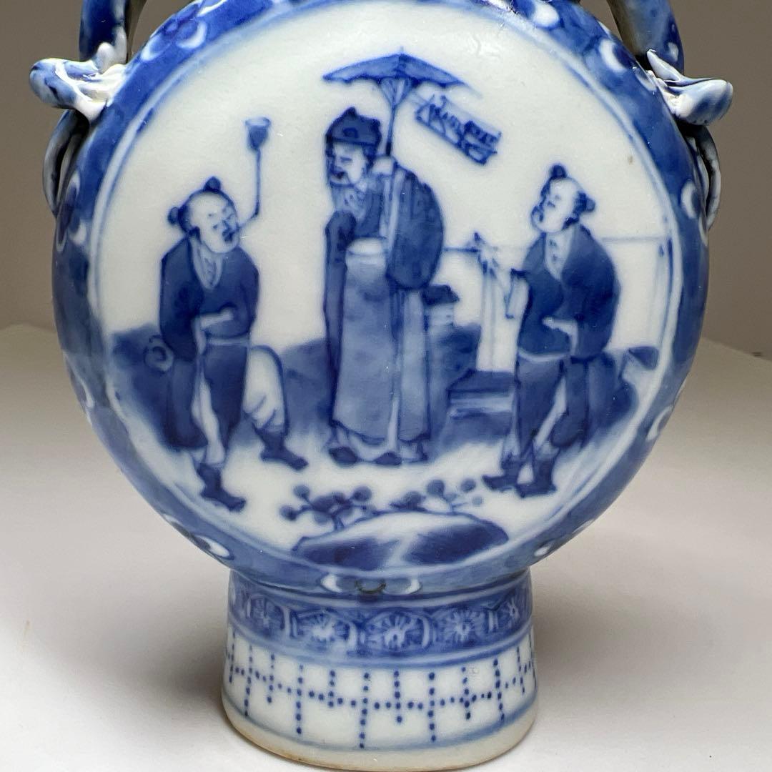 中国清時代　康熙年製　青花龍耳花入　木箱付　高約13.5㎝東Y7-1226☆2F