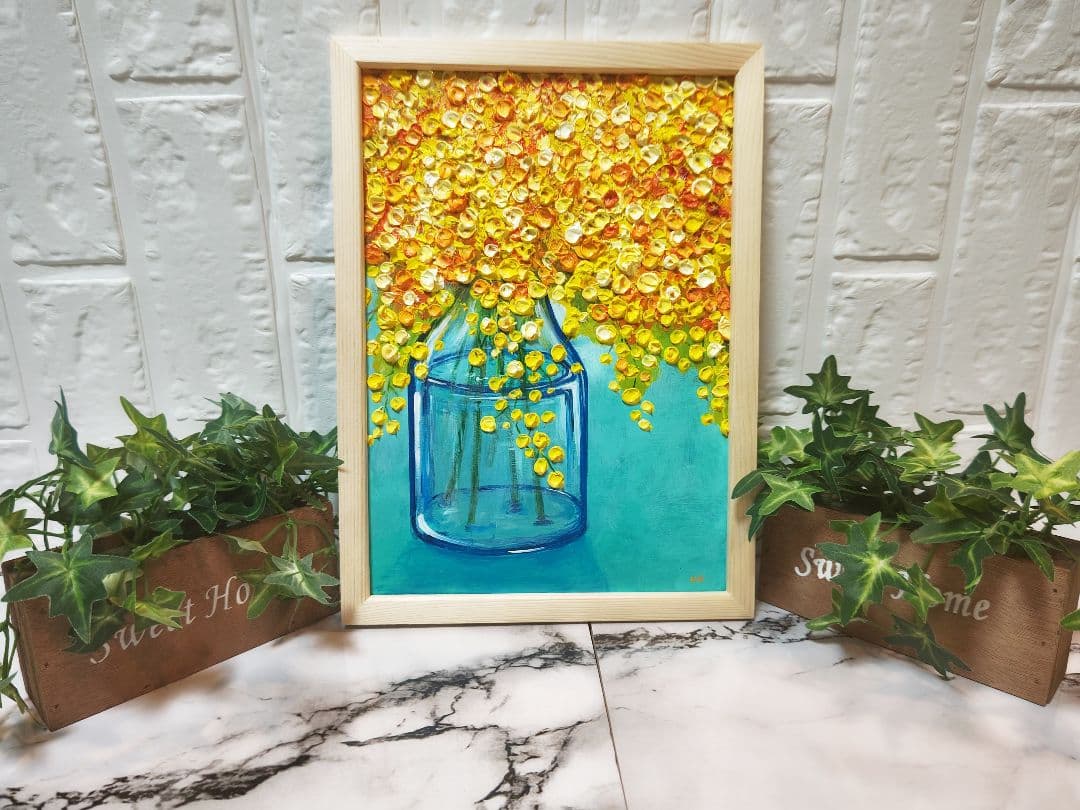 油絵 絵画 フサアカシア【A4】