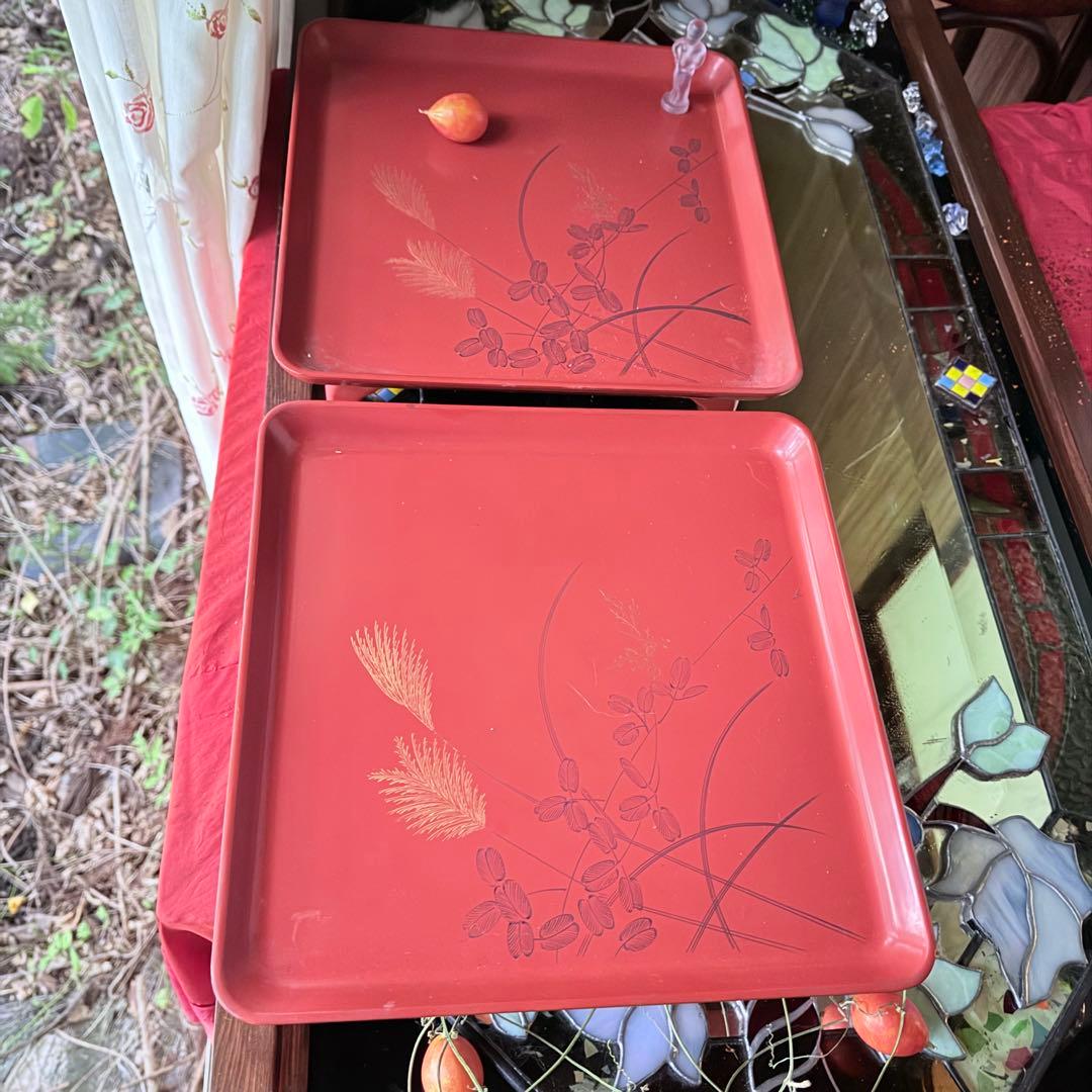 2209様感謝‼️特別価格‼️JAPAN GOZEN‼️GOLDすすき朱色沈金御膳十客