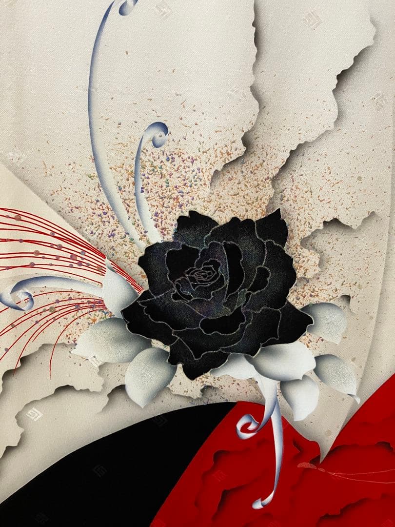 赤白黒 花模様　ブランド　振袖