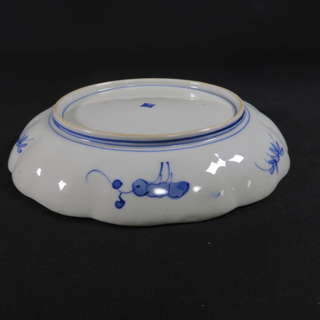 中皿 染付 色絵 風景 山水 古伊万里 銘 富 舟 山 家屋