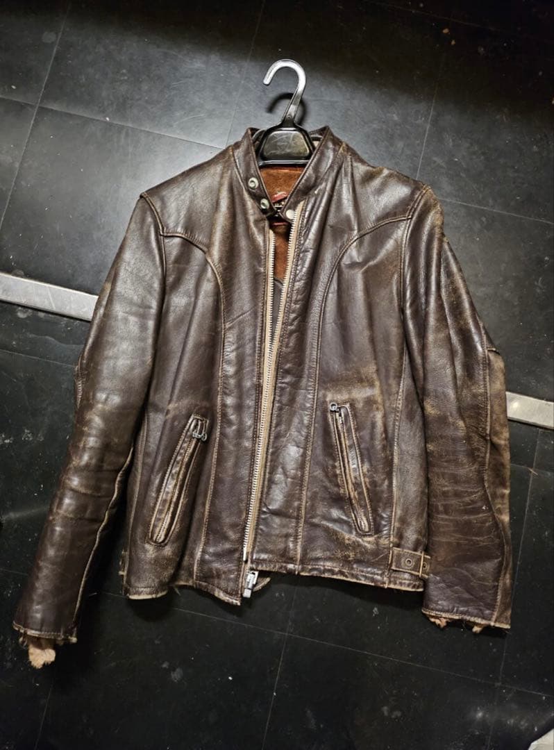 Schott シングルライダース　ブラウン　ベージュジッパー　ヴィンテージ　38