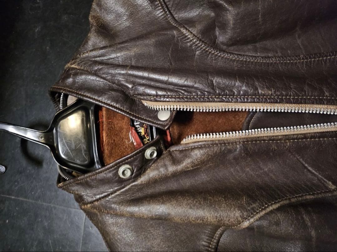 Schott シングルライダース　ブラウン　ベージュジッパー　ヴィンテージ　38