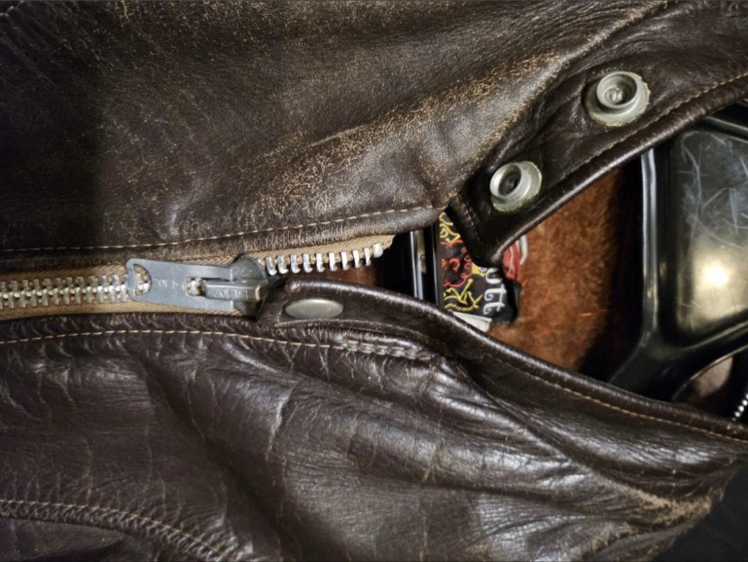 Schott シングルライダース　ブラウン　ベージュジッパー　ヴィンテージ　38