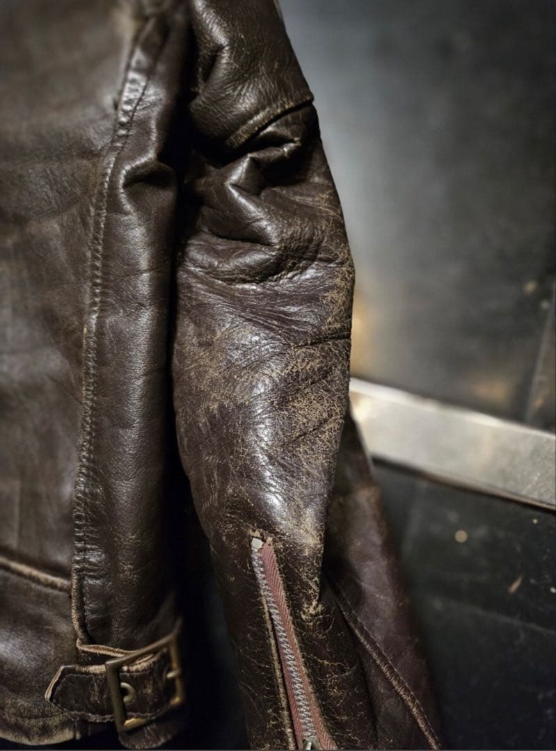 Schott シングルライダース　ブラウン　ベージュジッパー　ヴィンテージ　38