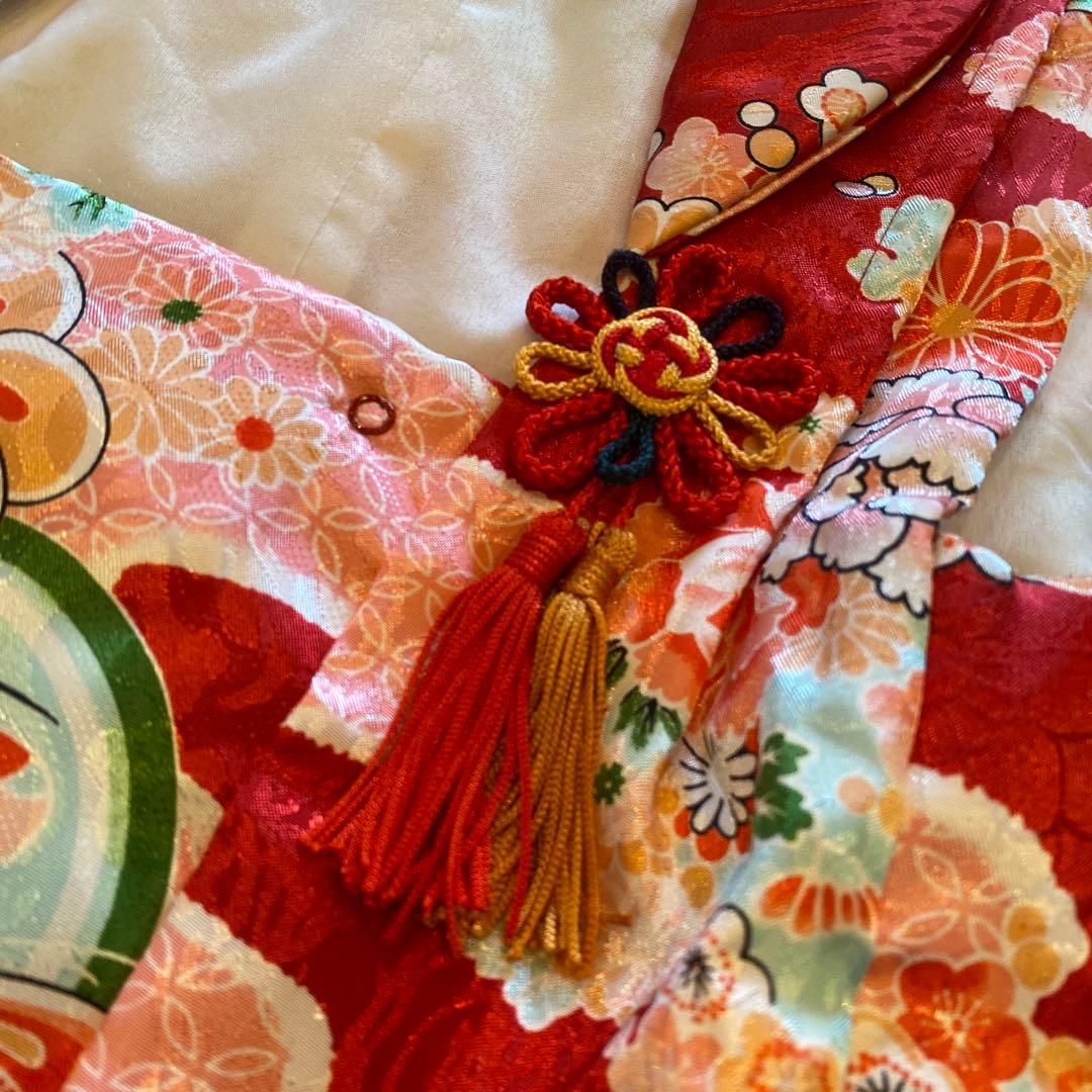 アンティーク 七五三 三歳 着物 被布 小物一式 フルセット 赤 鶴 正絹