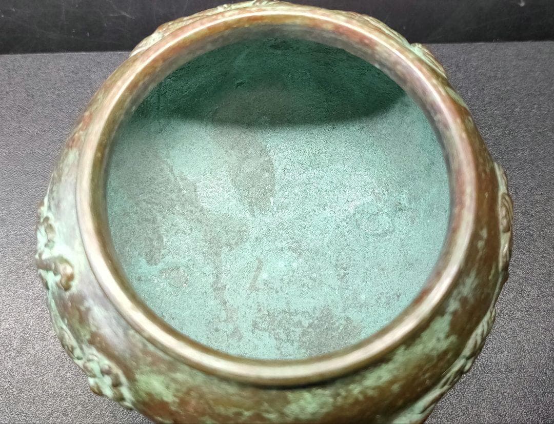 高岡銅器 香炉 須賀月芳 造 蝋型鋳銅 三友文香炉 松竹梅紋様 共箱