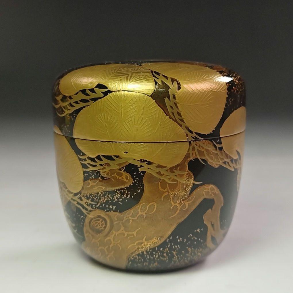 ウ223 棗『塗師　川瀬表完』『松金蒔絵　棗　共箱』漆塗　茶道具