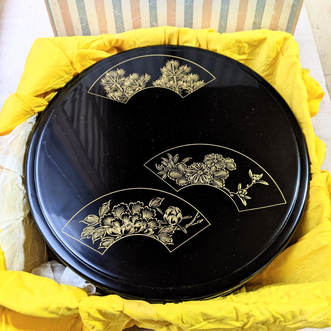 【輪島塗】茶櫃と茶托五客　輪島屋本店　極上本堅地　扇子　金蒔絵