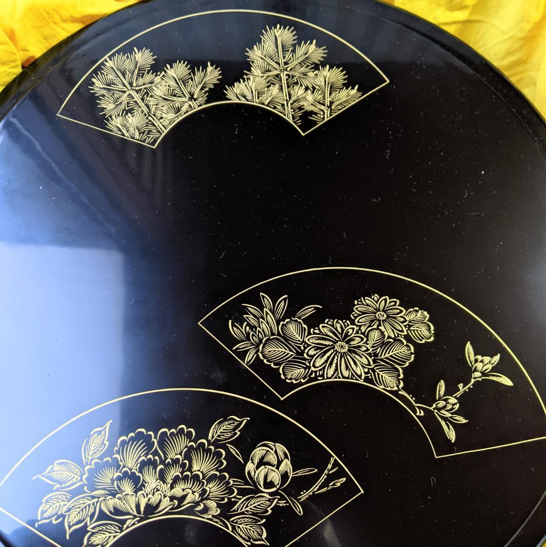 【輪島塗】茶櫃と茶托五客　輪島屋本店　極上本堅地　扇子　金蒔絵