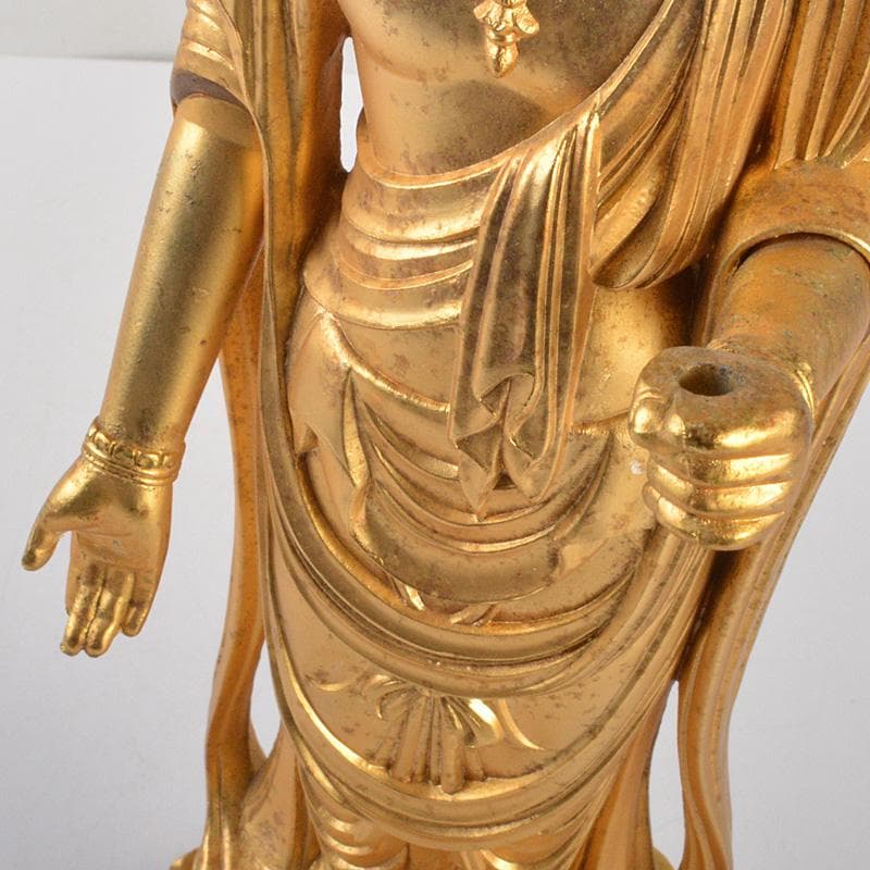 仏教美術　古銅鍍金　観音菩薩像　仏像　置物　重さ約2.8㎏　C　6584
