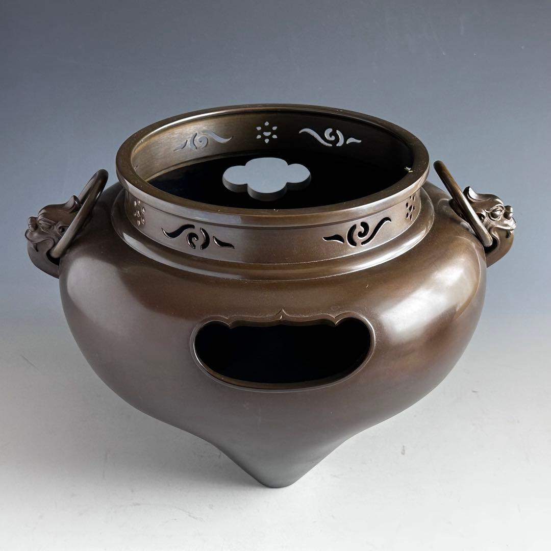 茶道具　唐銅　切掛　鬼面風炉　平丸釜添　加藤恵造　共箱　未使用　風炉　釜　稽古