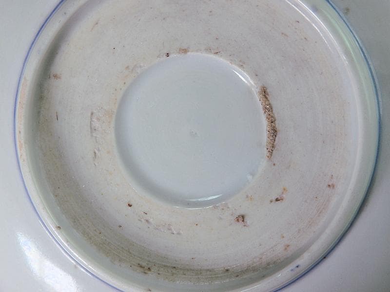 古伊万里　染付　丸に五瓜に唐花の図　家紋　４寸半皿　E90AS-CPb