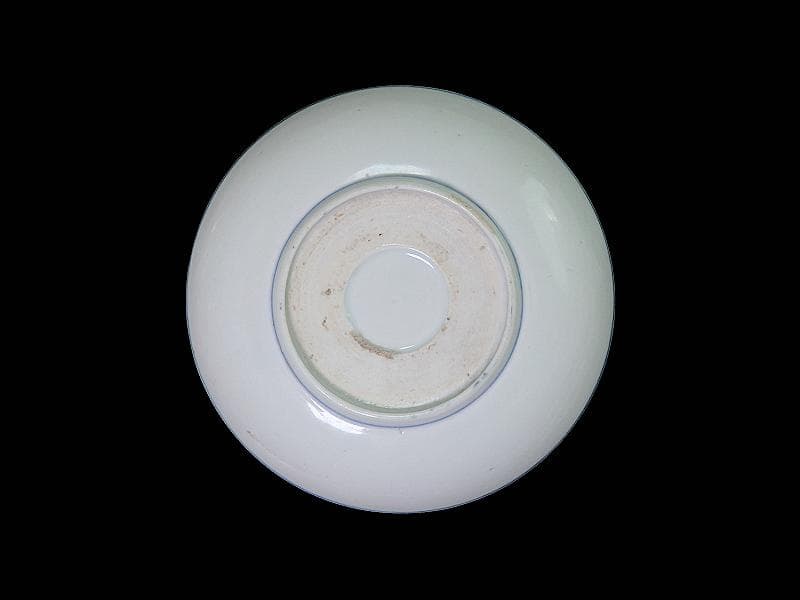 古伊万里　染付　丸に五瓜に唐花の図　家紋　４寸半皿　E90AS-CPb