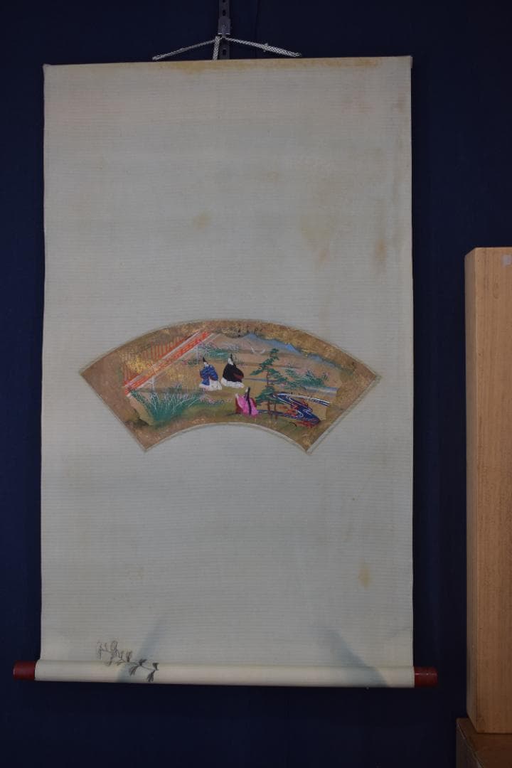 作者不詳/扇面人物図/土佐絵/掛軸☆宝船☆Z-187