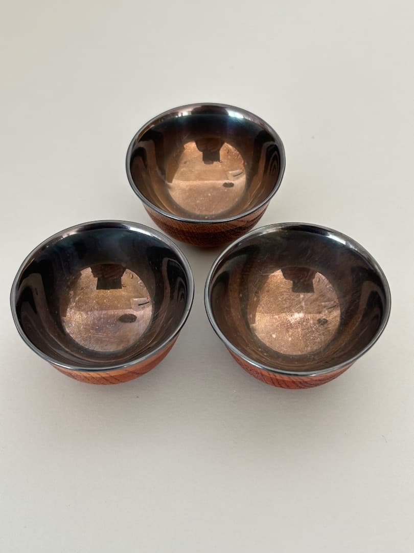 盃 (木地に純銀内張) ３客　打物師 鉄邦作