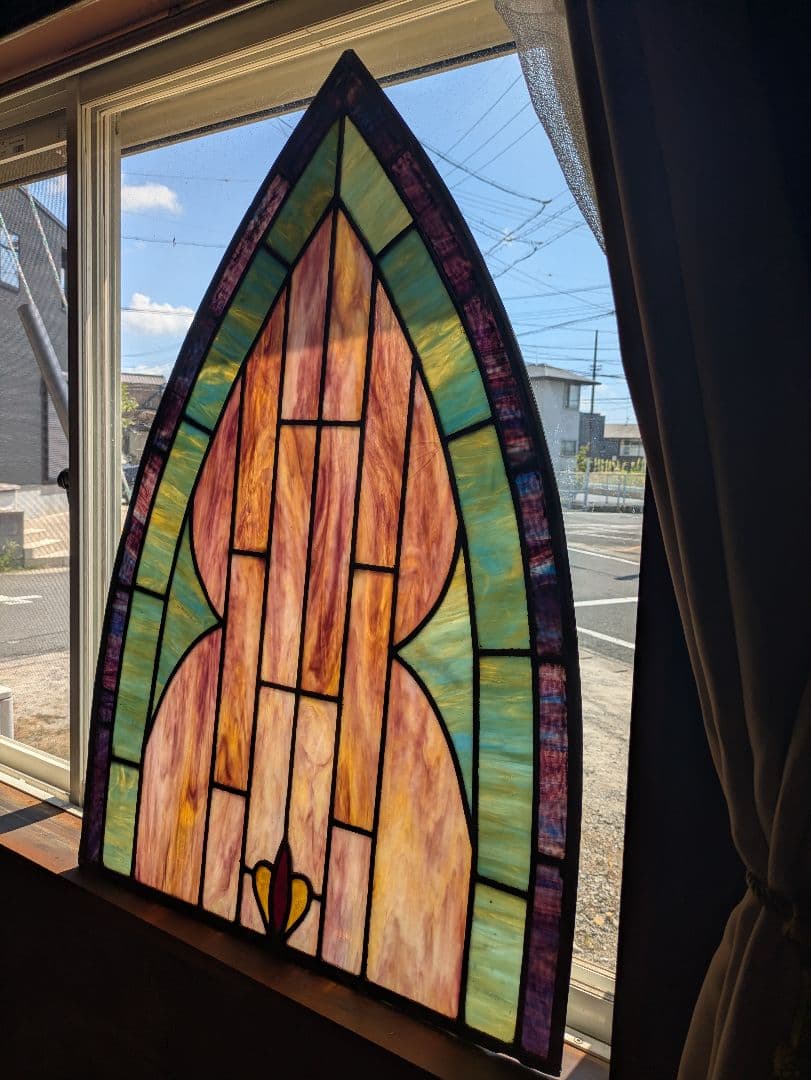 C　希少大型　優しい光と共に　優美なビンテージ　ステンドグラス　ディスプレ