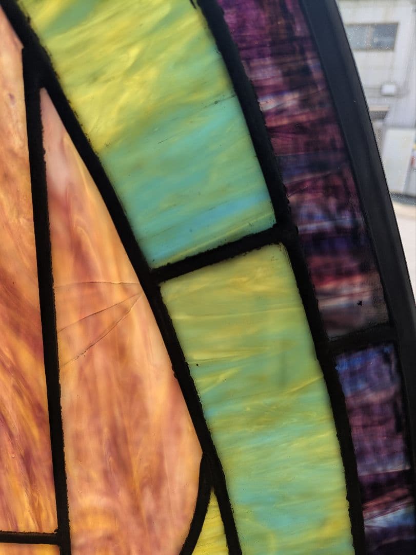 C　希少大型　優しい光と共に　優美なビンテージ　ステンドグラス　ディスプレ