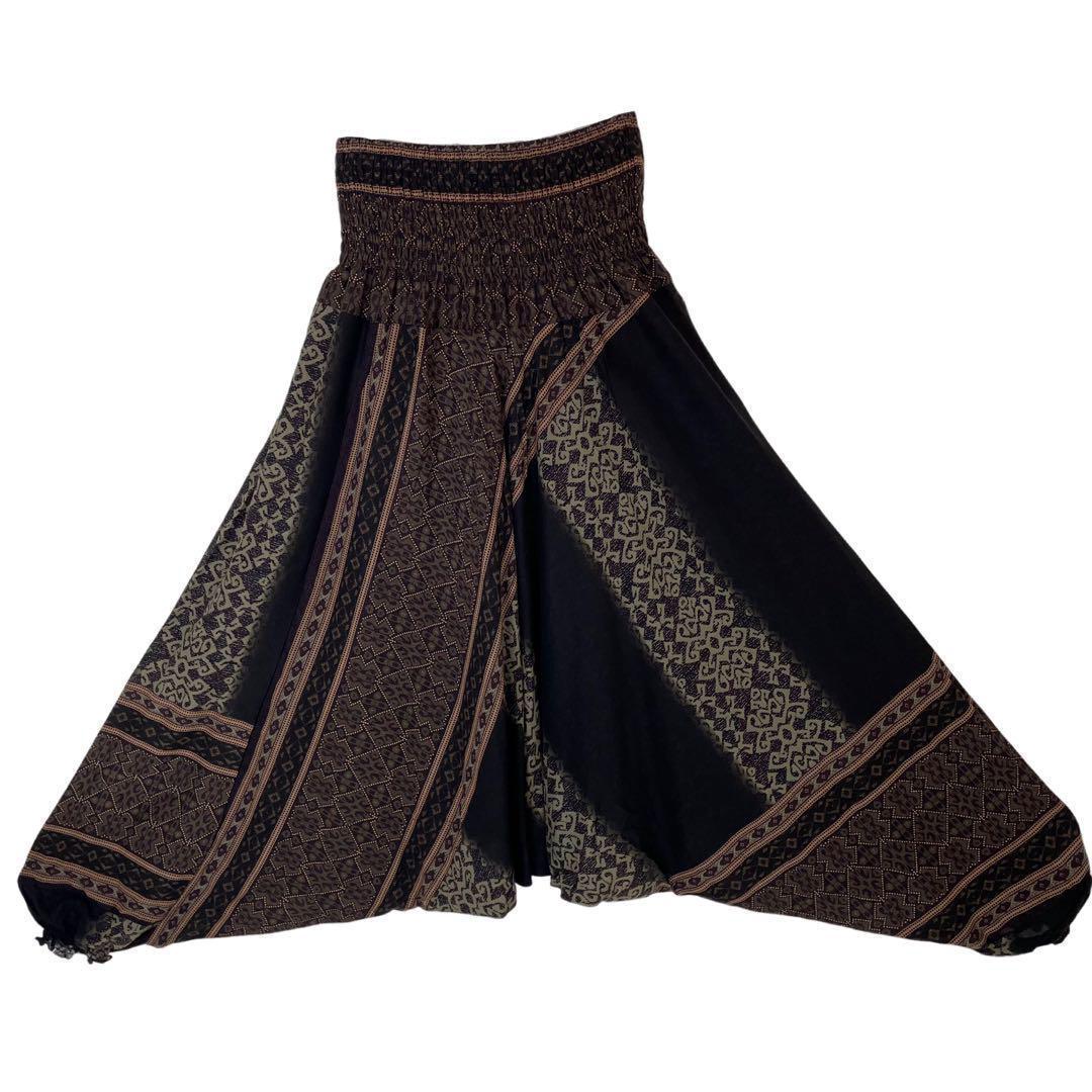 【新品】サルエルパンツ　タイパンツ　男女兼用　D柄ダークブラウン　F66-8