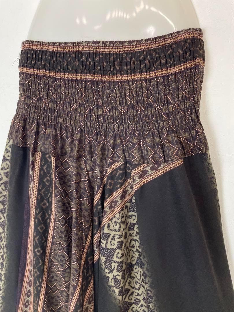 【新品】サルエルパンツ　タイパンツ　男女兼用　D柄ダークブラウン　F66-8