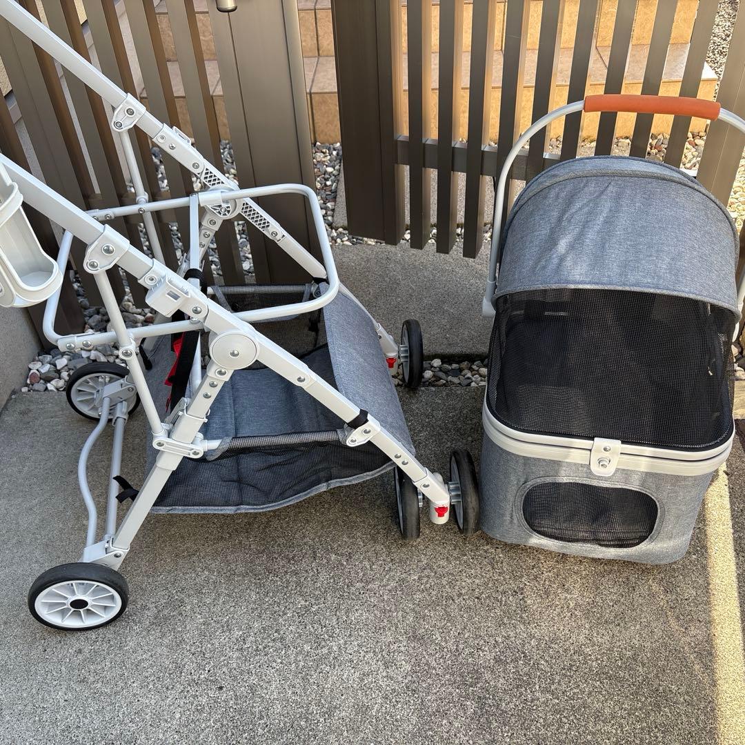 犬用ペットカート グレー 折りたたみ式