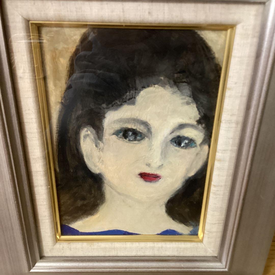 油彩画　　　作者不詳　　《　婦人像　》　　木枠額装　　肉筆画