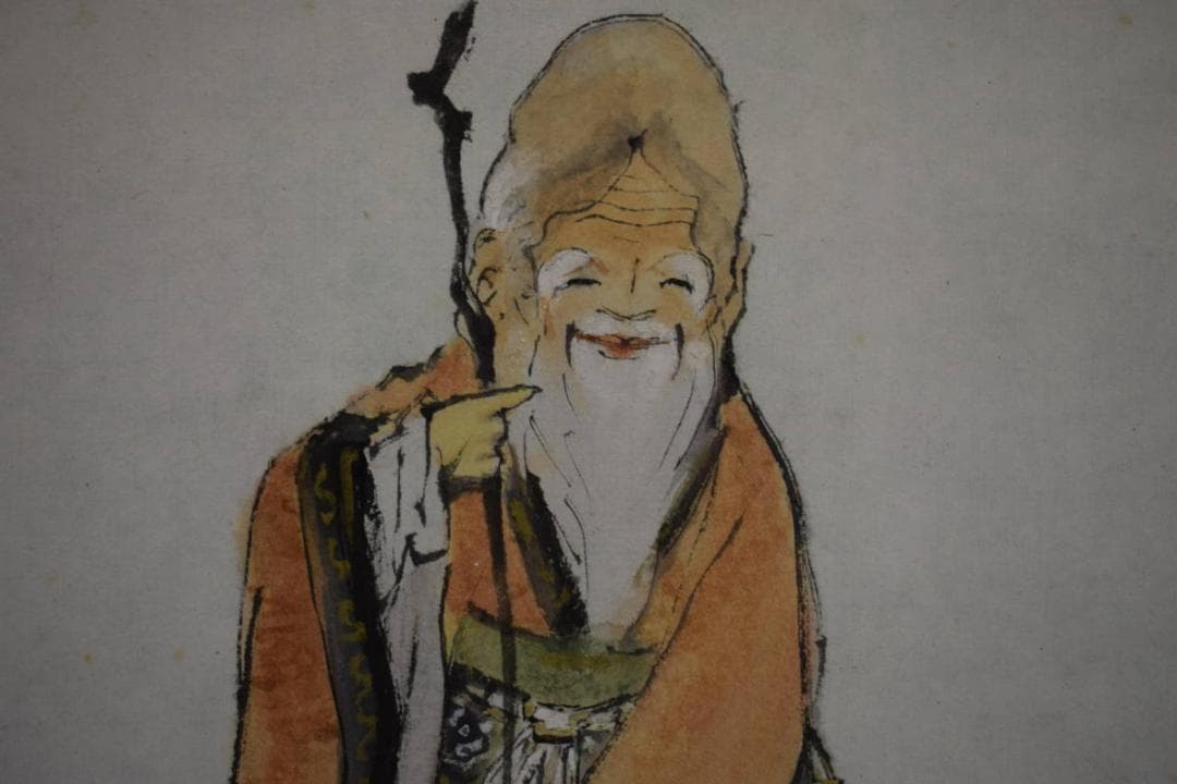 真作/藤井松山/南極寿星図/寿老人図/桐極箱付/布袋屋掛軸HJ-252