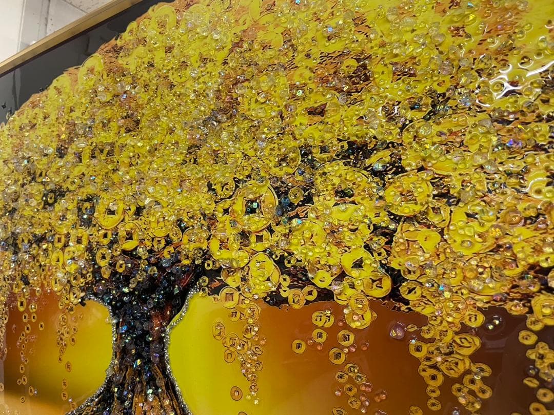 水晶絵　アートパネル　金の生る木　金運　クリスタル　立体　絵画　アート　ゴールド