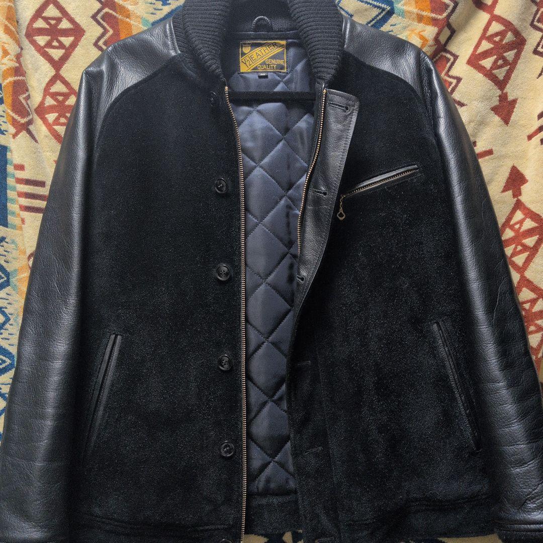 Y'2 ワイツーレザー　リブジャケット　/　Black