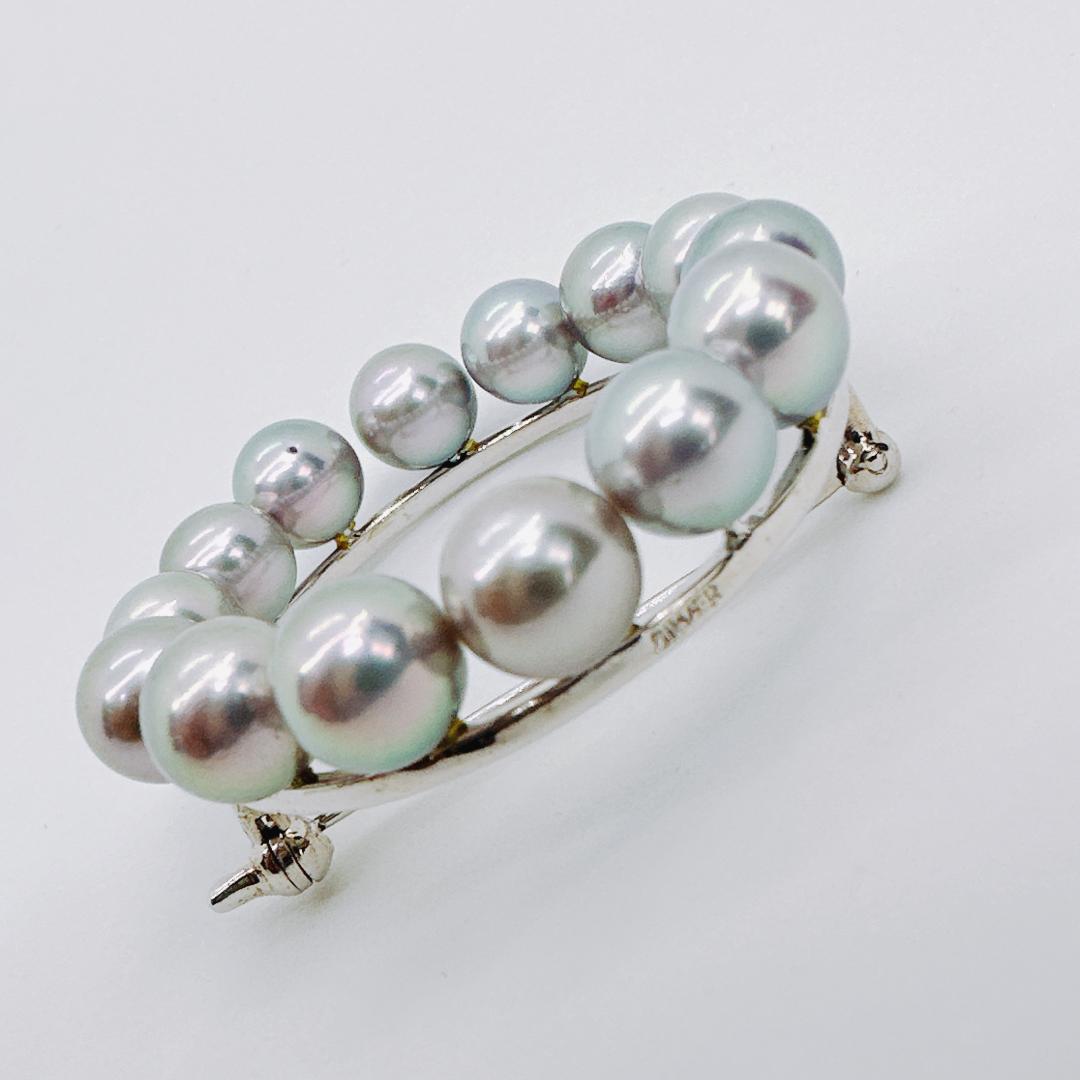 【変わった色のパールブローチ・無料匿名配送】シルバーパールサークルブローチ