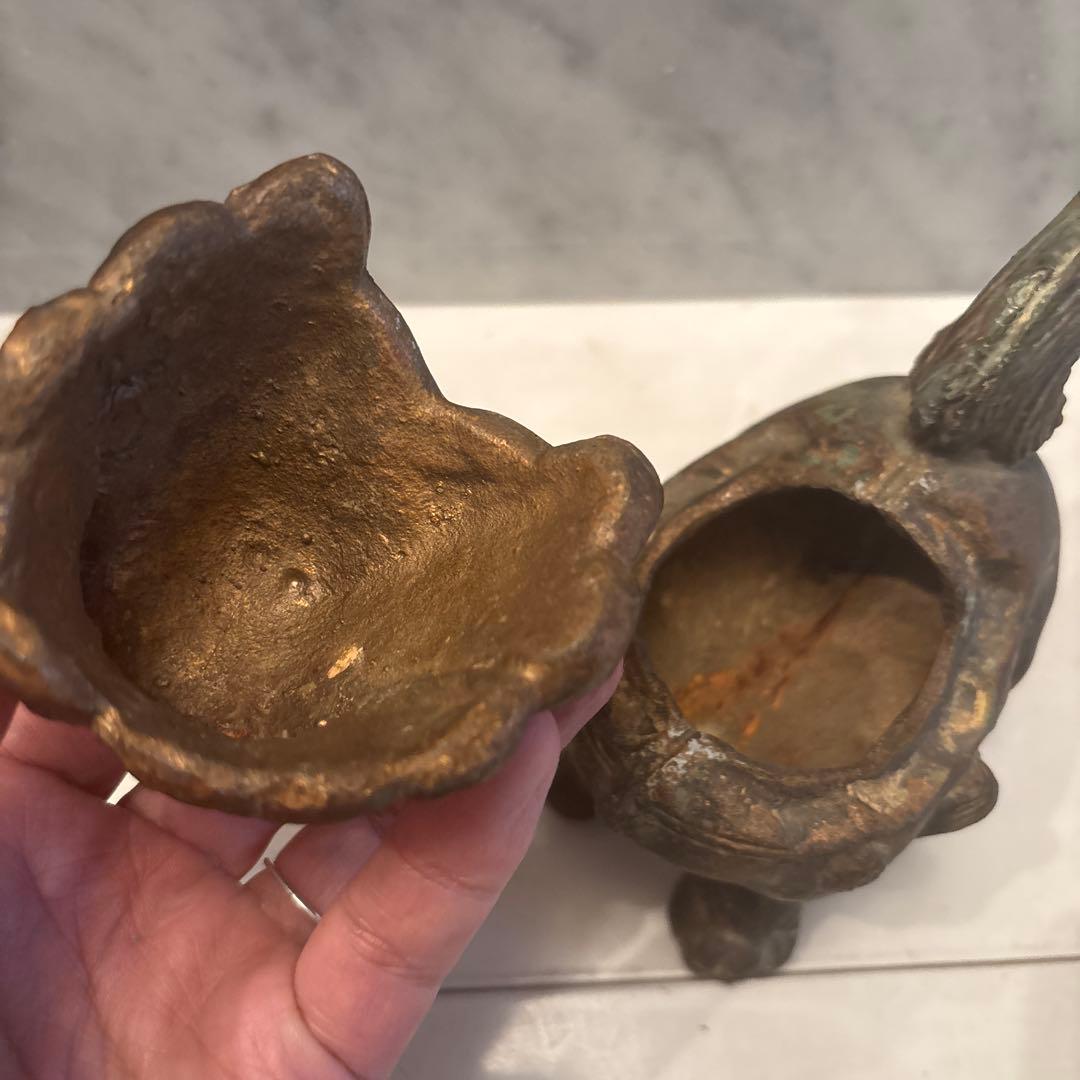 アンティーク可愛らしくも威厳のある唐獅子の芸術的な彫刻造形の鉄・真鍮の香炉