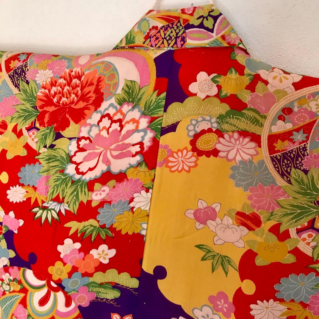 正絹 アンティーク着物 女の子 七五三 ◇雪輪 まり 橘 古典柄