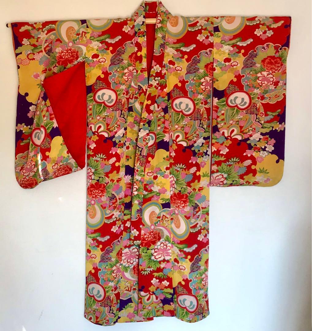 正絹 アンティーク着物 女の子 七五三 ◇雪輪 まり 橘 古典柄