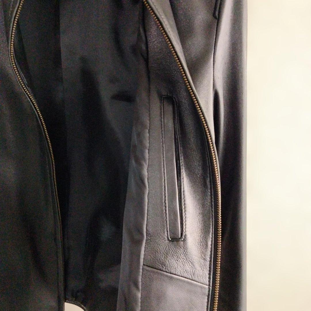 【ナノ・ユニバース】シングルライダースレザージャケット Lサイズ ブラック