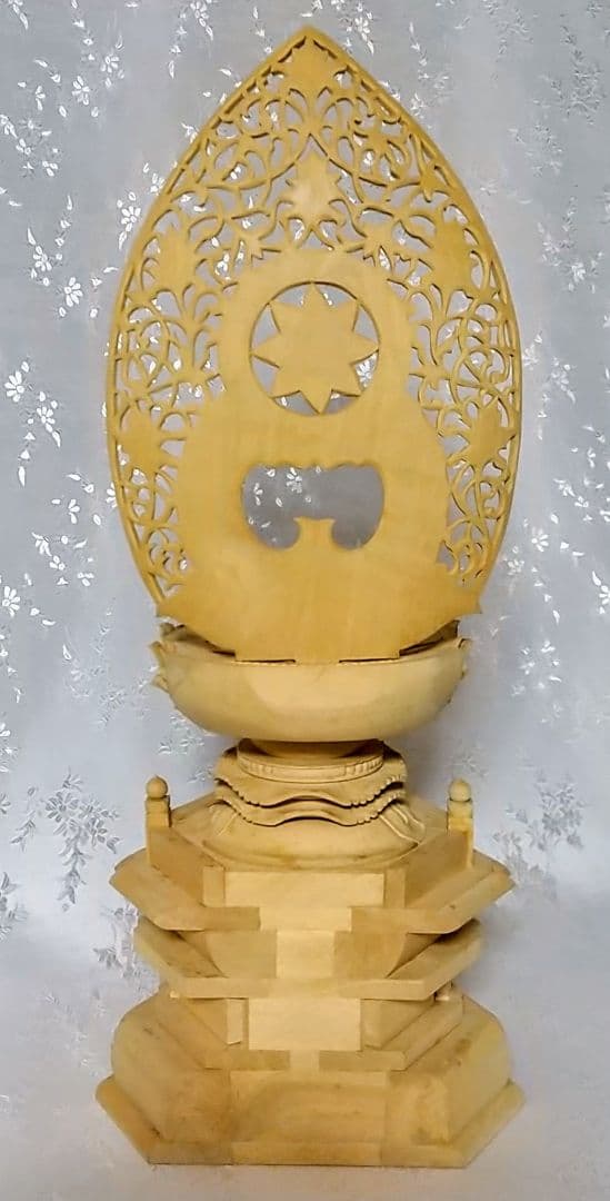 台座+光背 坐像用#544 背切 六角 宝相華唐草 透し彫 木彫 仏像付属品