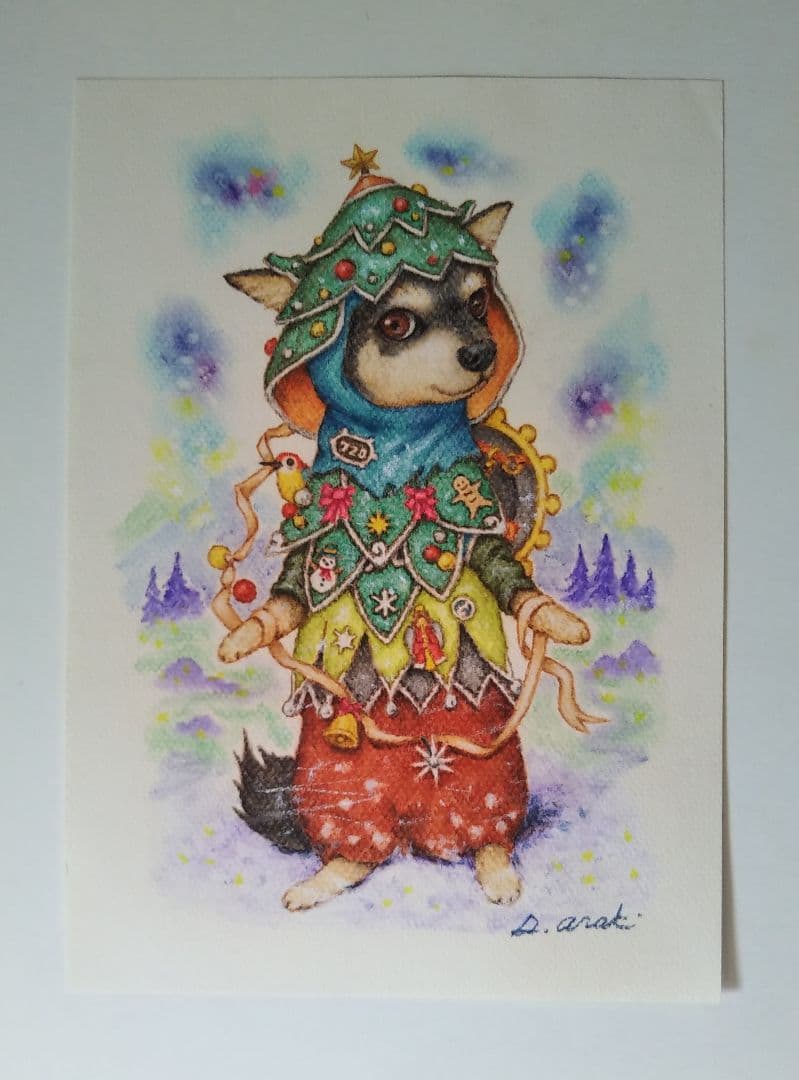 【原画】『クリスマスの鎧』（犬　絵画　パステル画　チワワ）