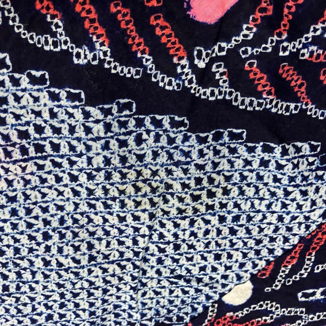 浴衣 有松鳴海絞り 孔雀羽文 ネイビー 綿 手縫い しつけ糸付 夏 和装 逸品