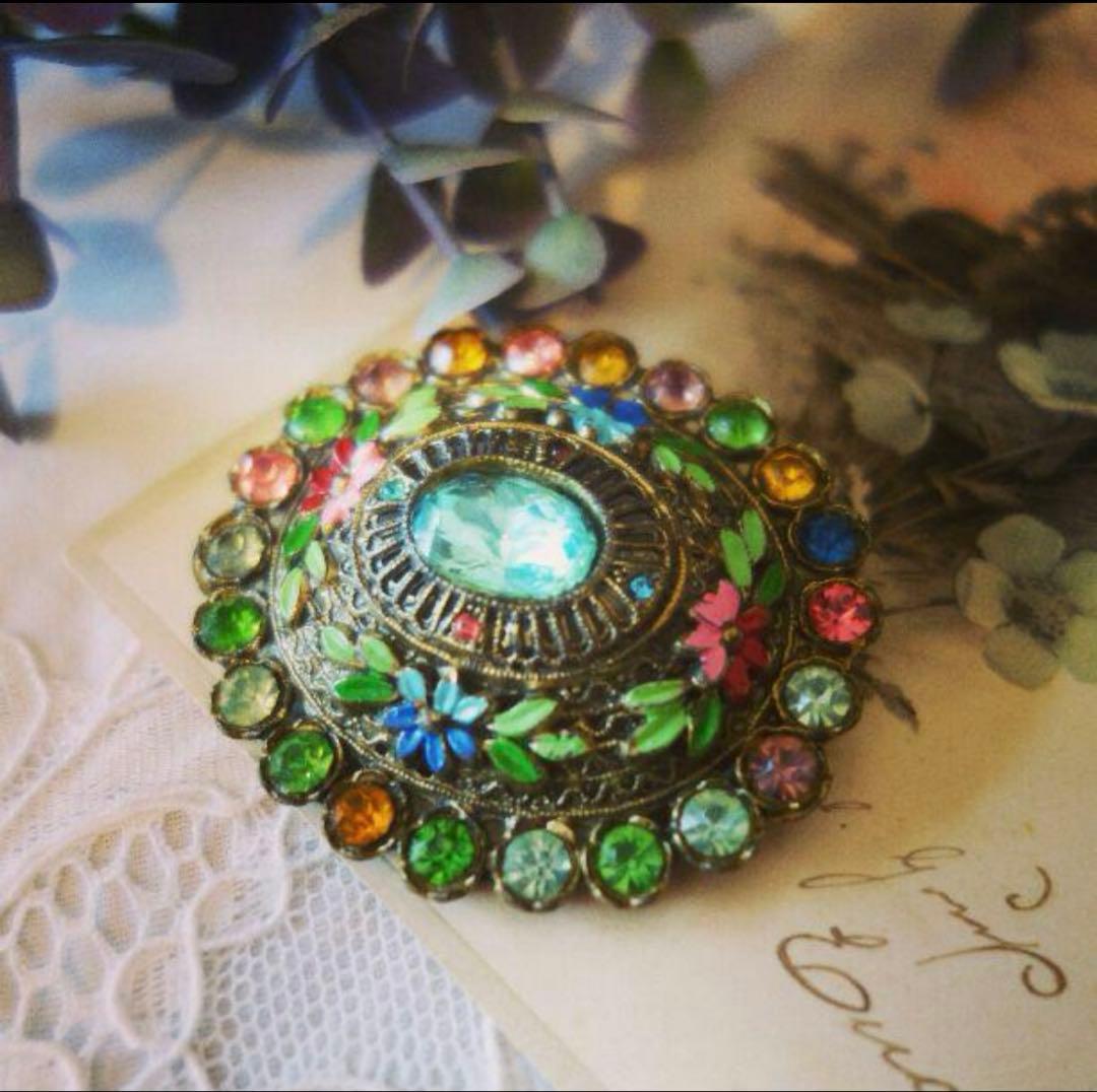 1930's レア　リトルニモ　アールデコのロマンティックなエナメルブローチ