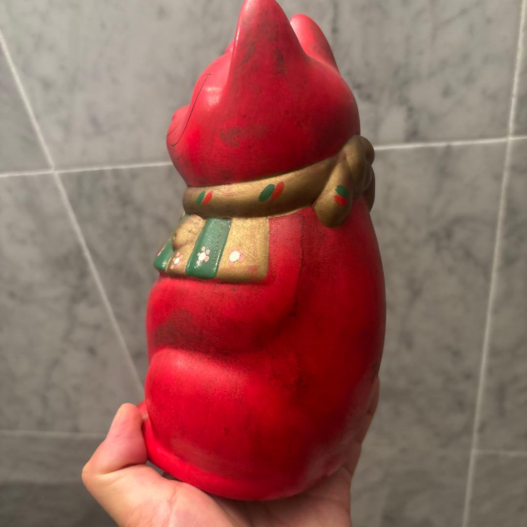 ヴィンテージ手書きの大きな瞳や長いヒゲか素敵な健康とお金を呼び込む招き猫