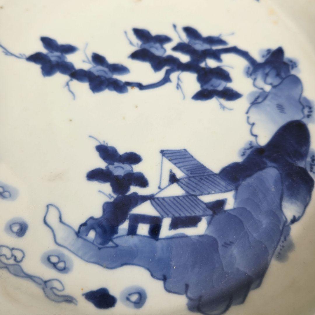 古伊万里　染付　輪花　七寸皿　江戸時代　金直し　金継ぎ　骨董　日本　アンティーク