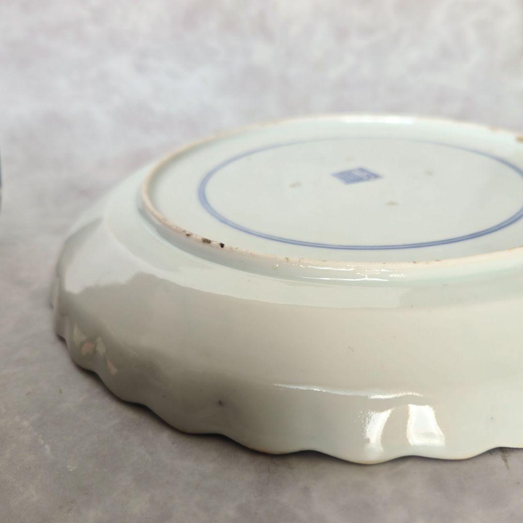 古伊万里　染付　輪花　七寸皿　江戸時代　金直し　金継ぎ　骨董　日本　アンティーク