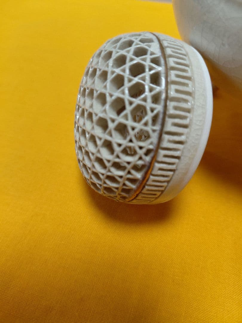 白薩摩焼　香炉　三足　透かし彫　玉陶山　仁楓作