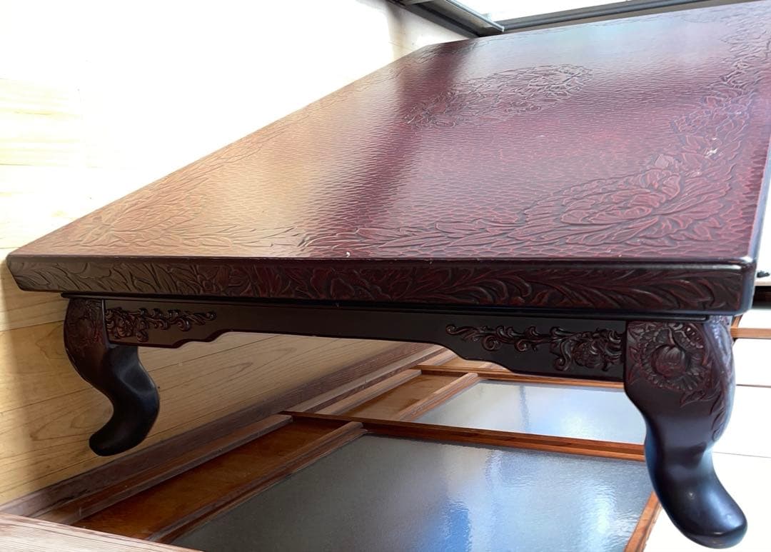 鎌倉彫り　座卓　テーブル　彫刻 家具、骨董　レトロ　古民家　ヴィンテージ