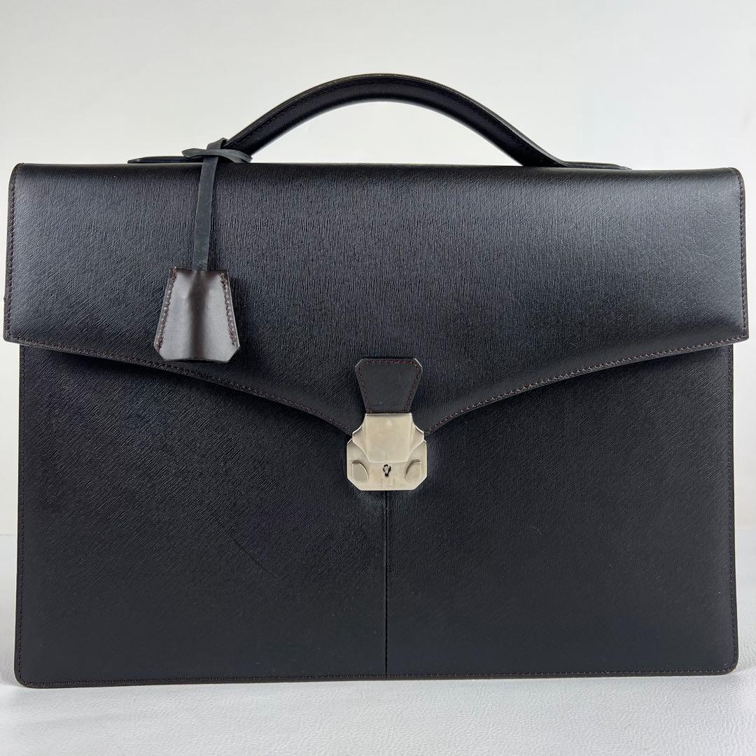 ダンヒル ブリーフケース ビジネスバッグ レザー ダークブラウン フラップ 鍵付