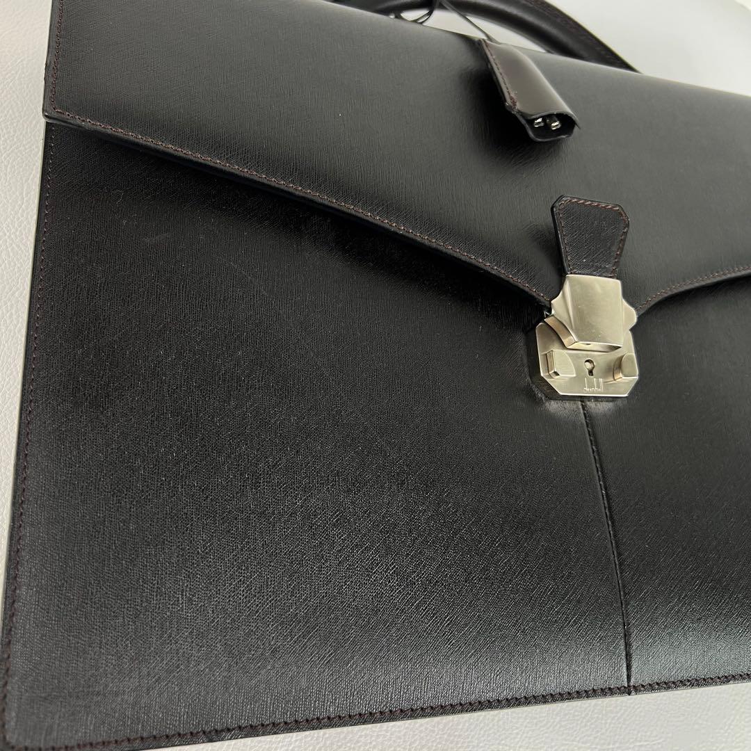 ダンヒル ブリーフケース ビジネスバッグ レザー ダークブラウン フラップ 鍵付