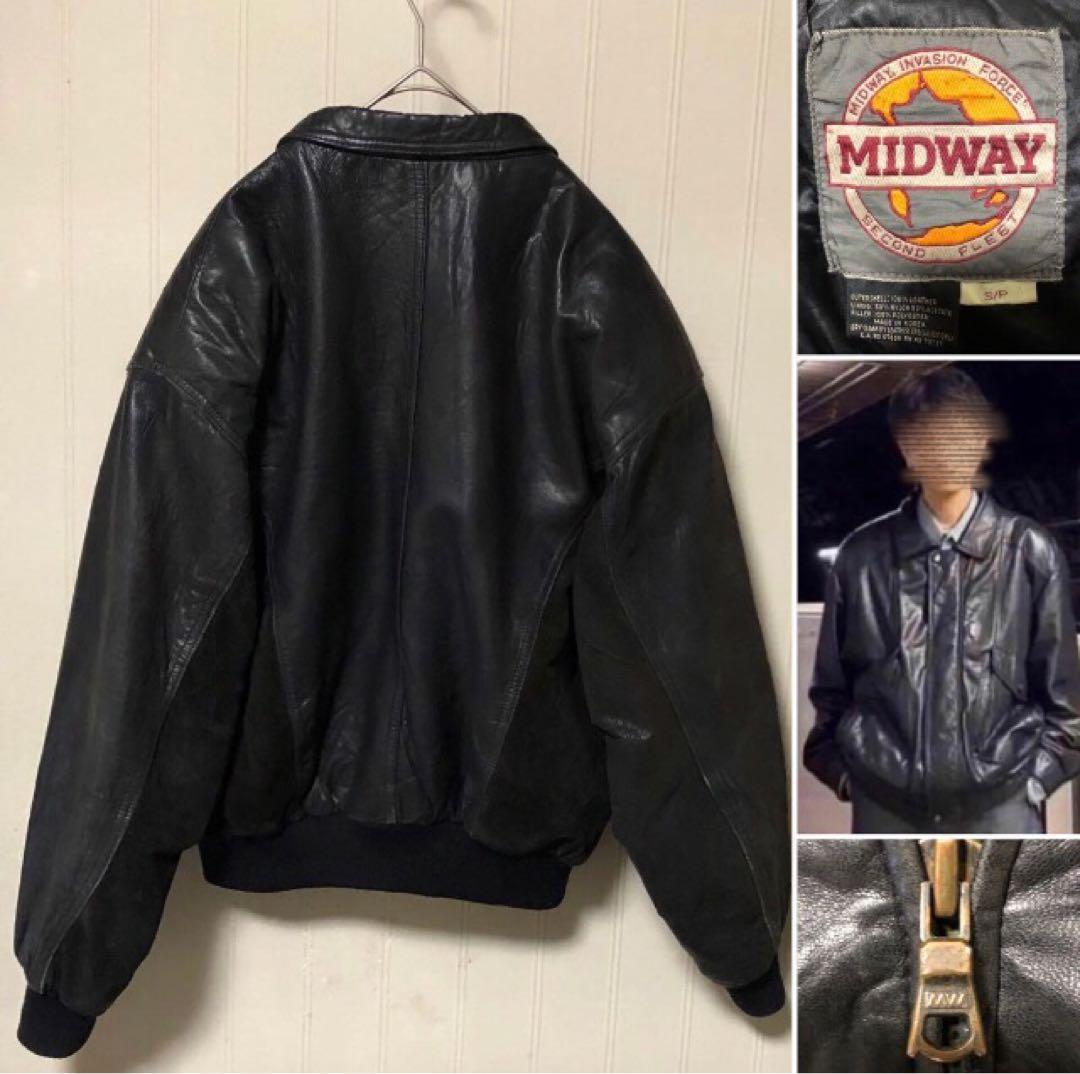 深水光太着用似❗️短丈 MIDWAY A-2 牛革 フライトジャケット 黒S